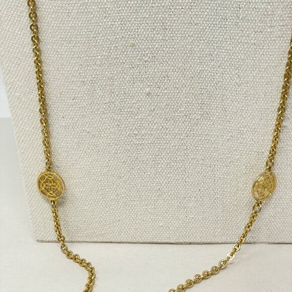 Monet Long Flapper Length Gold-Tone Necklace Celtic Knot Layering Signed - Picture 4 of 8